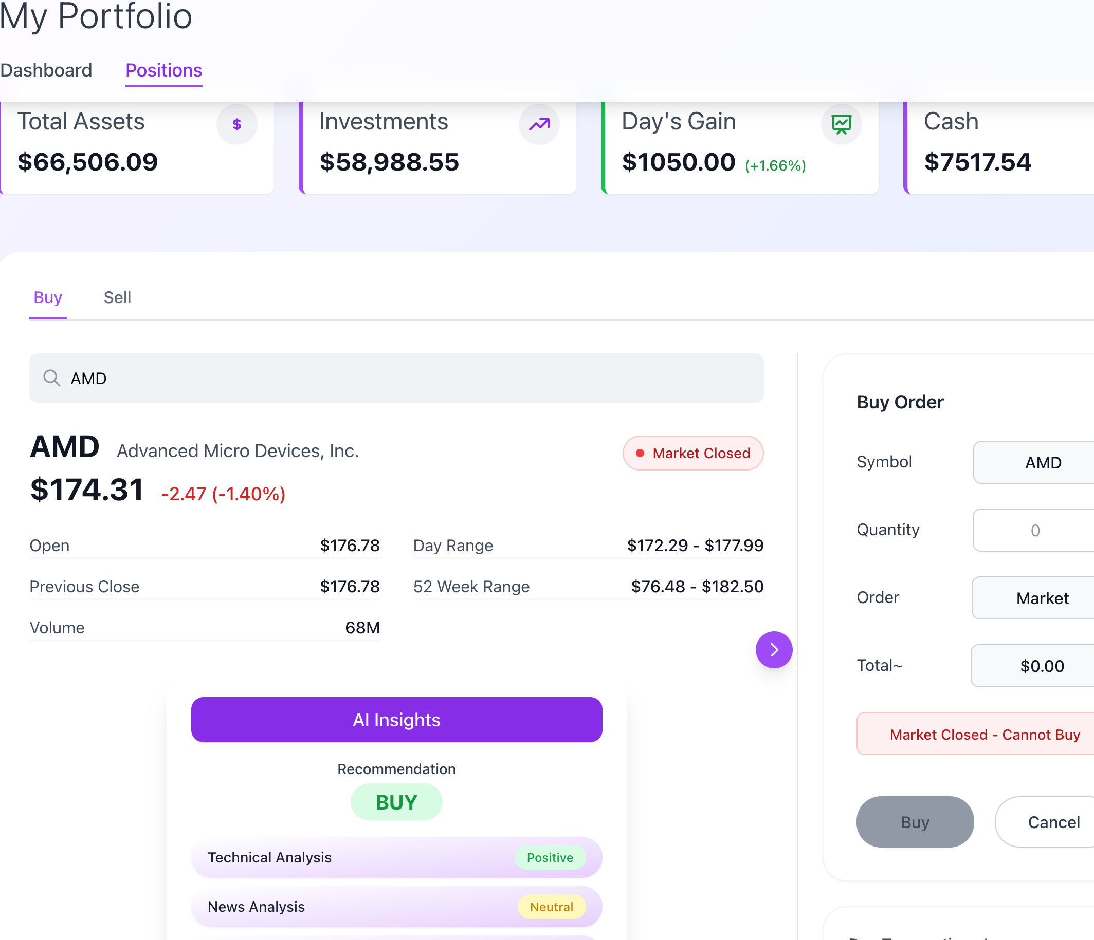 Screenshot of Portfolio Manager web application
